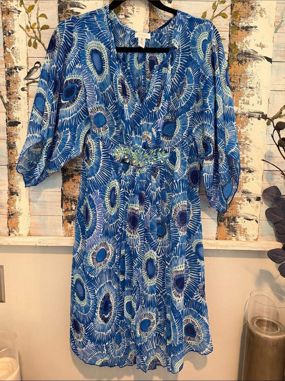 Chico’s Blue Patterned V-Neck Women’s Bathing Suit Coverup